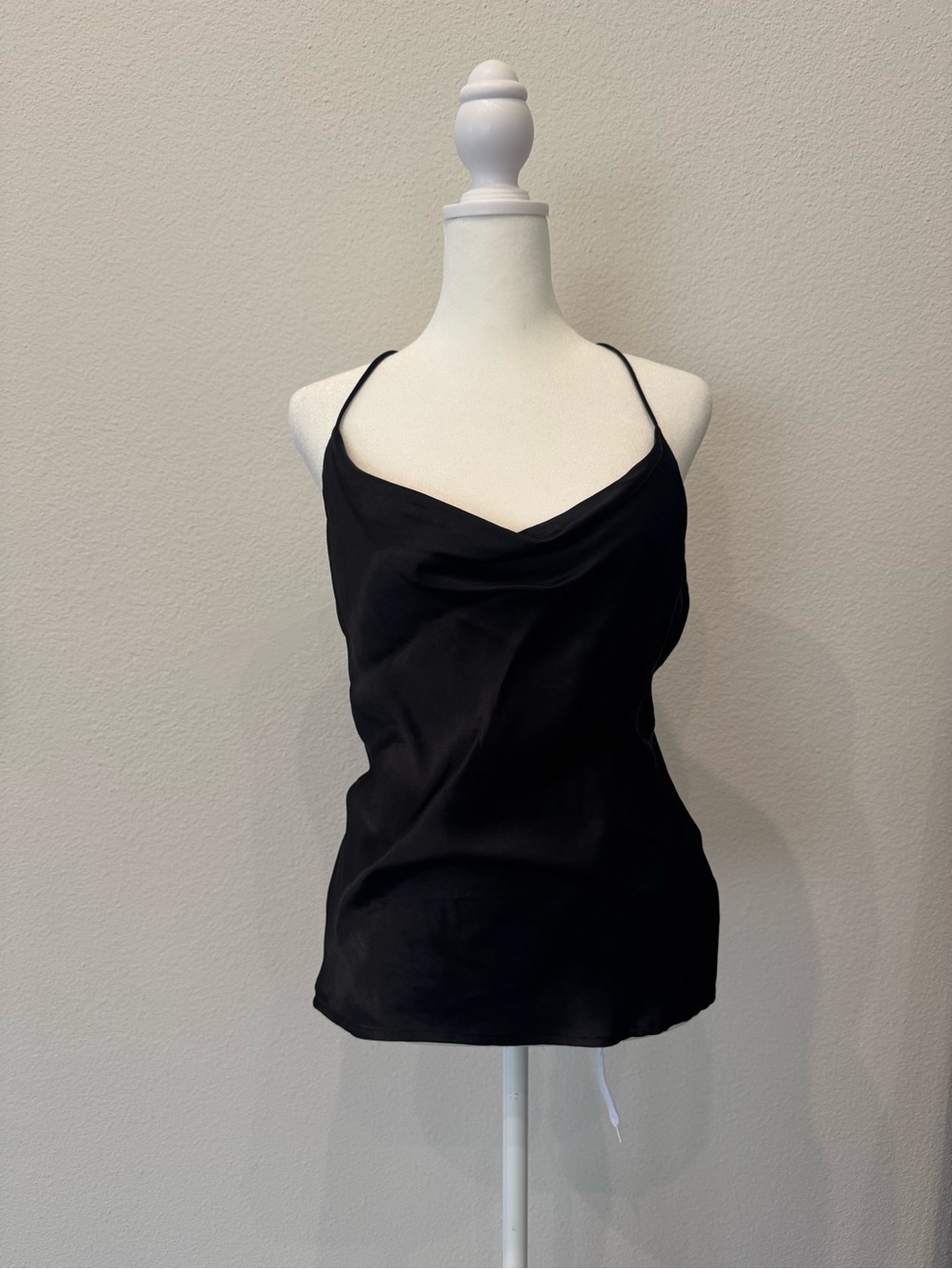 Zara Black Satin Cowl Neck Spaghetti Strap Camisole